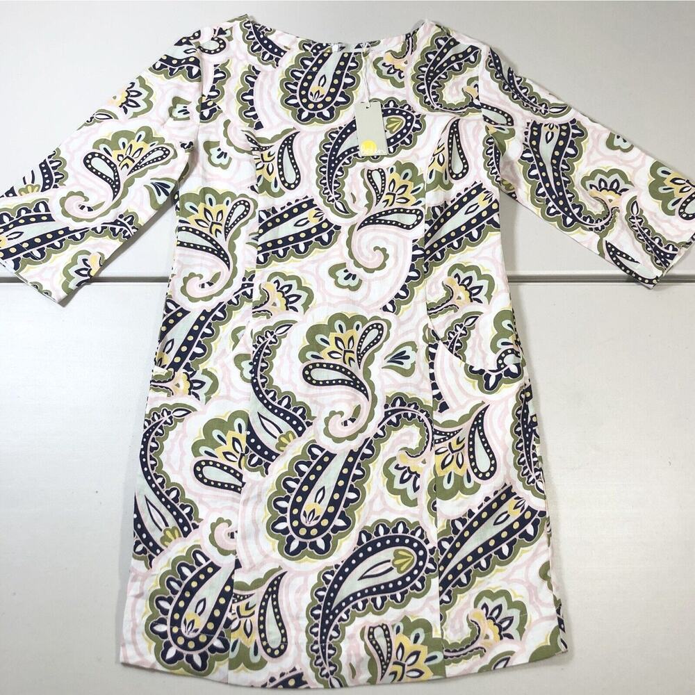 Boden Womens Laurie Linen Shift Dress Size 6R Paisley Print 3/4 Sleeve W0708